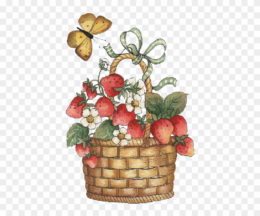 Basket With Strawberries And Butterfly - Basket Of Strawberries Clipart #321251