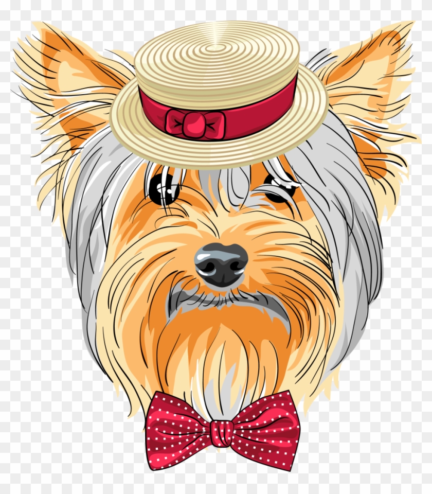 Roseville Yorkie Dog, Yorkshire Terrier - Art Print: Volha's Vector Funny Cartoon Hipster Dog #321327