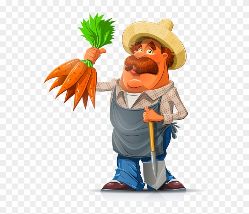 Gardener With Carrot And Shovel Vector Illustration - Farmer Cartoon Characters #321647