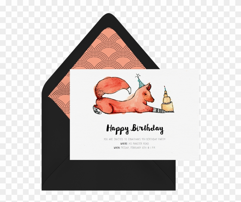 Birthday Fox Invitation In Black - Eurasian Red Squirrel #321689