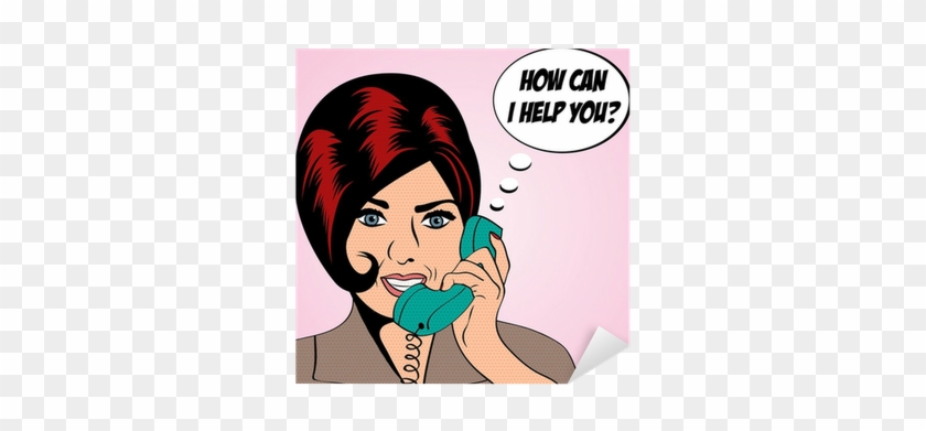 Woman Chatting On The Phone, Pop Art Illustration Sticker - Art Print: Andreea's Woman Chatting On The Phone, Pop #321886