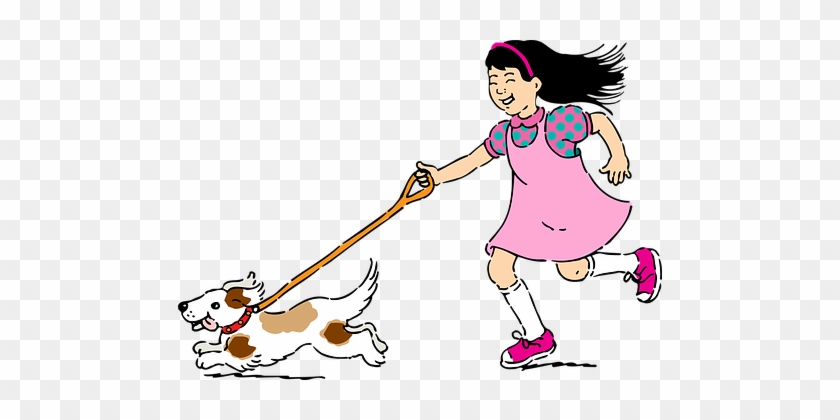Pet Pets Girl Dog Puppy Running Play Kid C - Girl With Dog Clip Art #322004