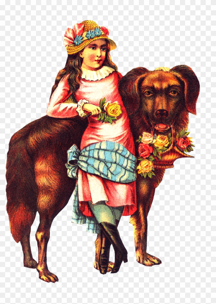 Free Victorian Girl Big Dog Clipart - Clip Art #322817