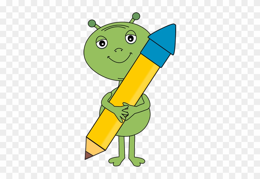 Alien Holding A Big Pencil - Alien Teacher Clipart #323024