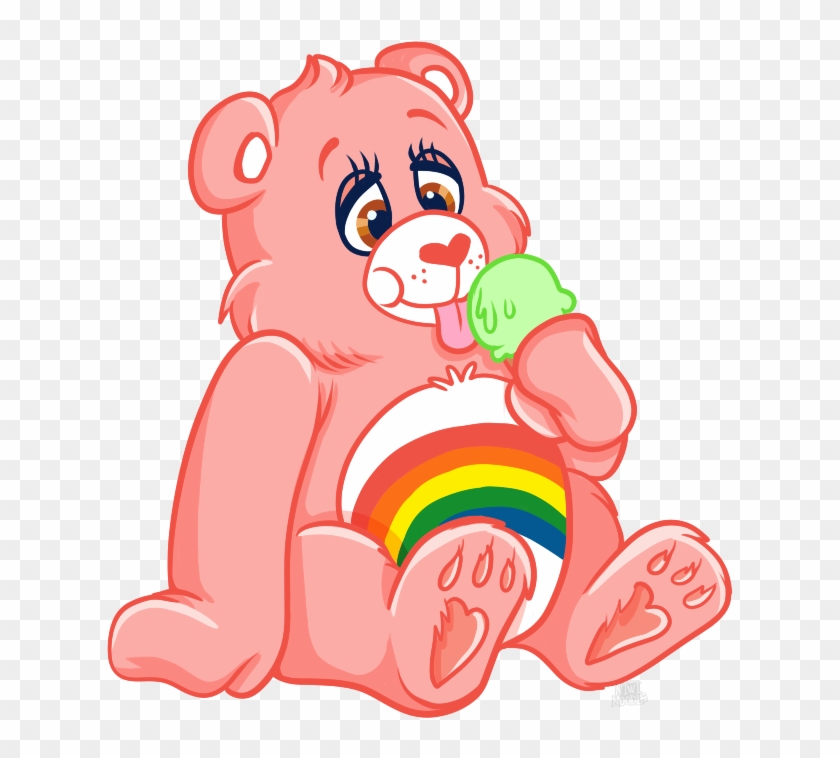 Cheer Bear Eating Ice Cream By Niwinoodle - Care Bears Ice Cream Art #323553