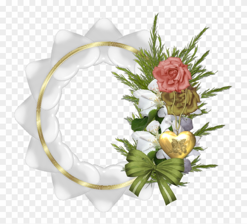 Gold Transparent Round Frame With White Hearts And - White Rose Frame Transparent #324316