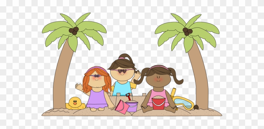 Girls Building A Sandcastle On The Beach - Kids At The Beach Clip Art #324375