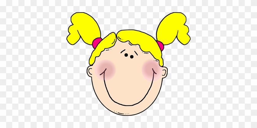 Girl Happy Smile Female Pigtails Blond Cau - Girl Face Clip Art #324957