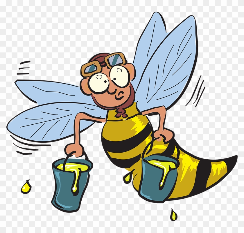 Honey, Cartoon, Bee, Flying, Wings, Insect, Buckets - Worker Bee Cartoon Bee #325147