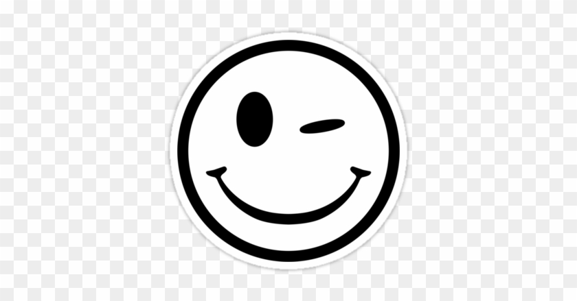 Smiley Face Wink Stickers By Buud - Wink Smiley Face Black And White #325645