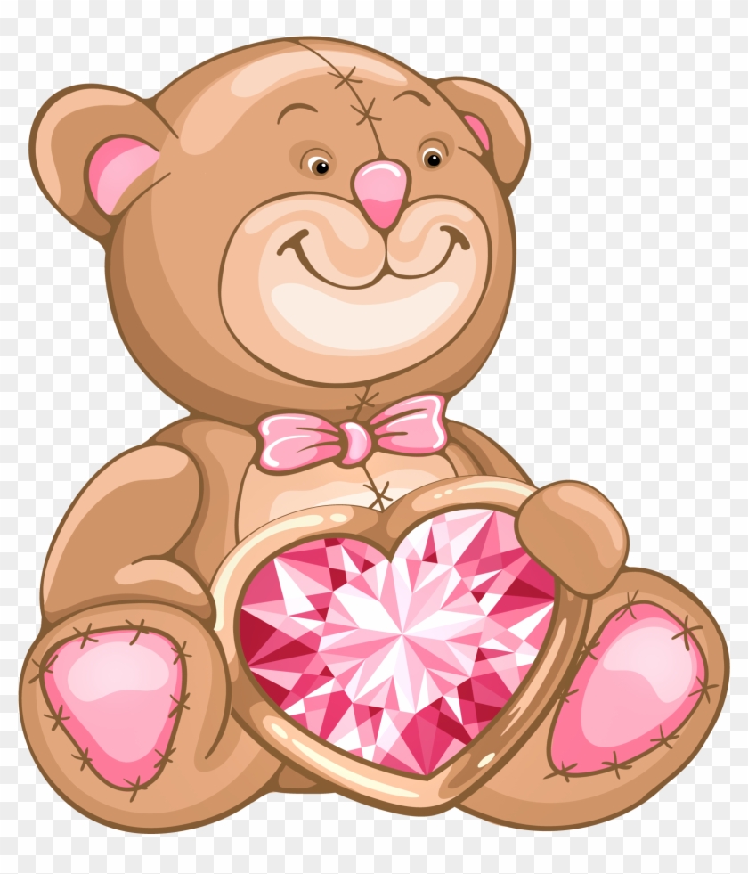 Transparent Teddy Bear With Diamond Heart Png Clipart - Transparent Background Clipart Transparent Pink Transparent #326838