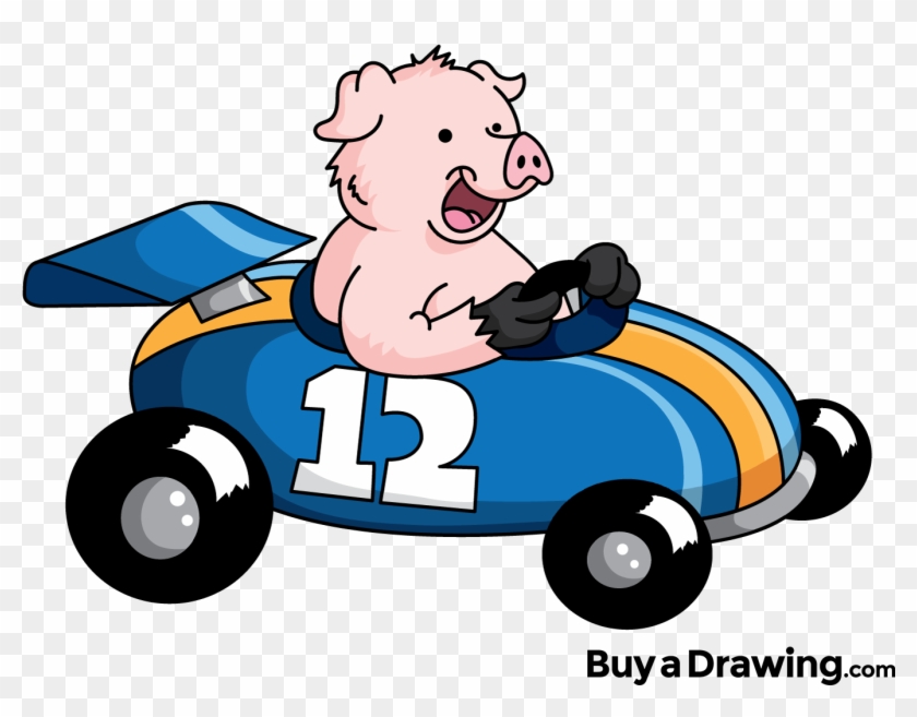 Race Car Cartoon - Pig In A Race Car #327137