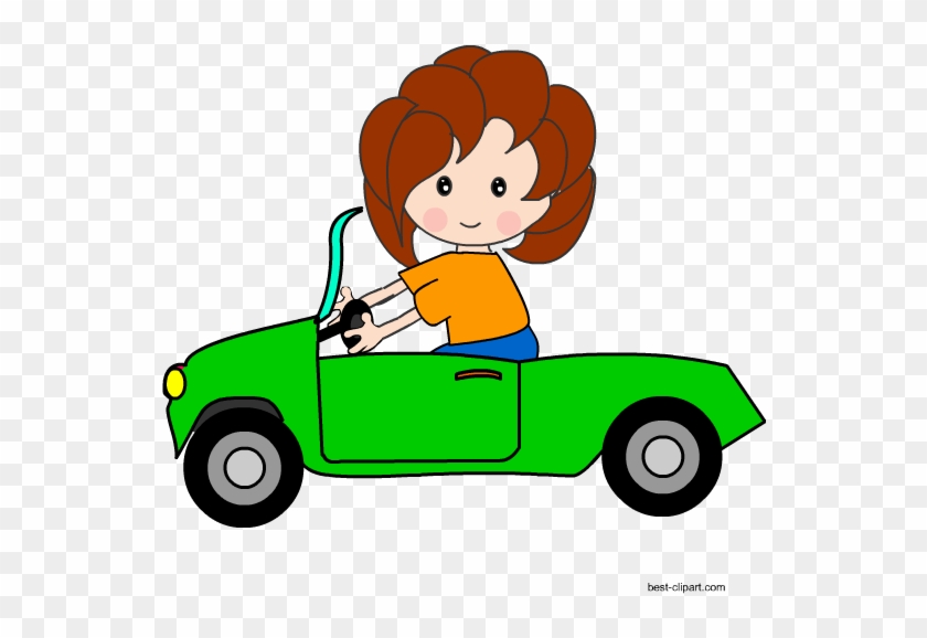 Girl Driving A Green Car Free Clip Art - Clip Art #327200