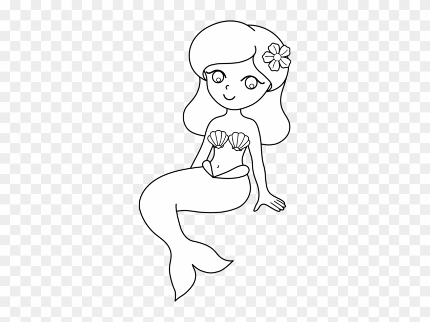 Cute Colorable Mermaid Design Free Clip Art - Easy Mermaid Coloring Page #327293