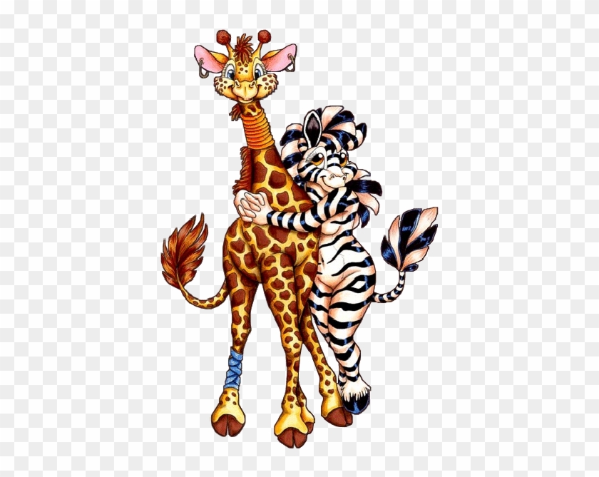 Similiar Funny Cartoon Giraffe Keywords - Zebra And Giraffe Friends #327702