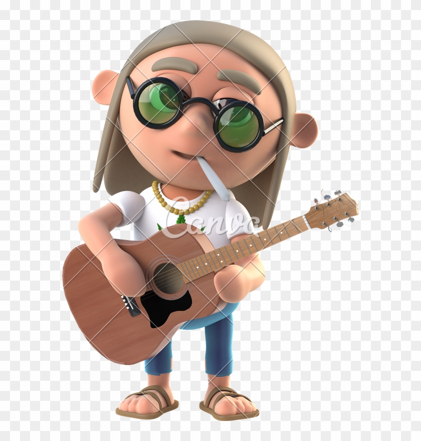 3d Hippie Stoner Plays His Acoustic Guitar - Magnifying Glass #328066