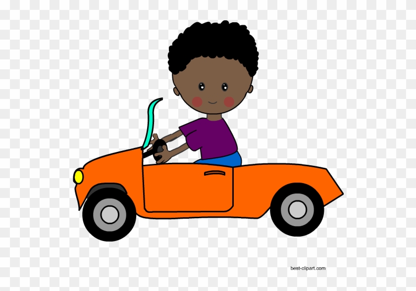 Boy Driving An Orange Car Free Png Clip Art - Clip Art #328157