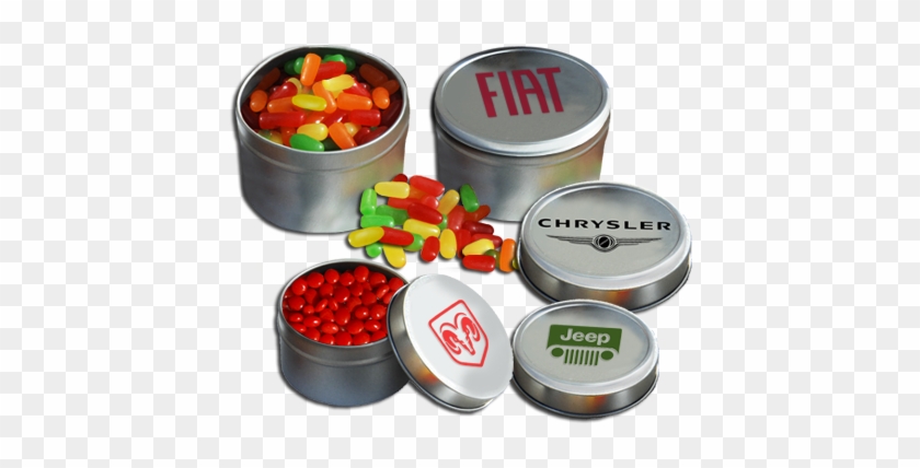 Imprinted Tin Cans Filled With Mike And Ike, Reeses - Tin Candy Containers #328811