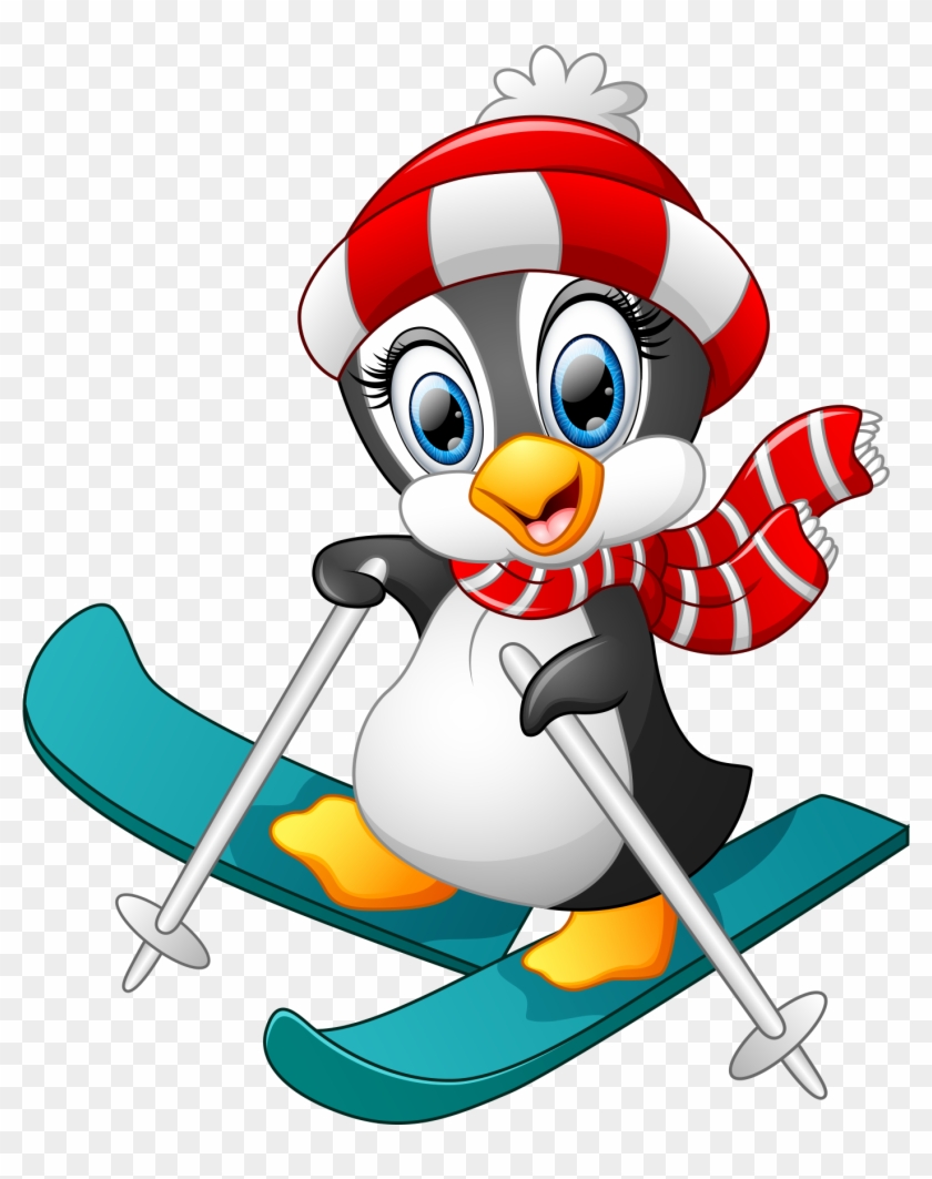 Penguin Cartoon Skiing Illustration - Penguin Cartoon Skiing Illustration #330102