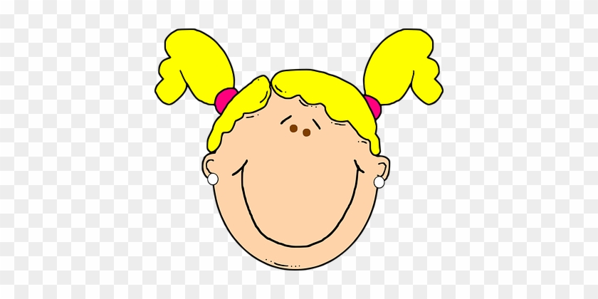 Girl, Blond, Earrings, Pigtails, Smile - Girl Face Clip Art #330164