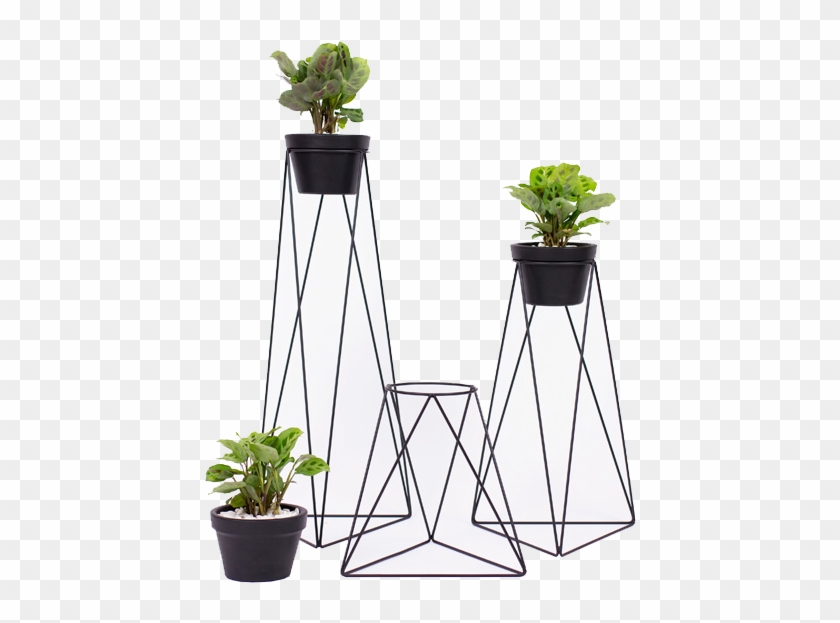 Juego De Bases Triángulo En Metal Con Maceta De Barro - Bases Modernas Para Plantas #330711