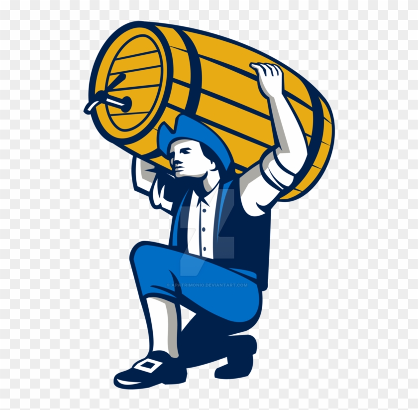 American Patriot Lifting Beer Keg Isolated Retro By - Beer #330783