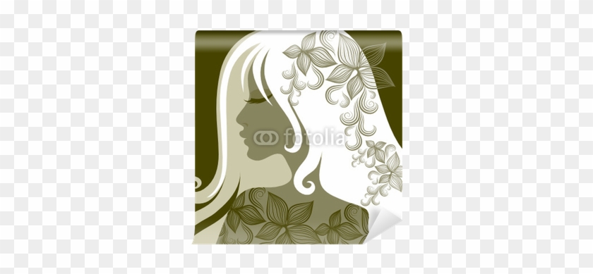 Vector Closeup Portrait Of Woman With Flower In Long - Liili Natural Rubber Large Table Mat Image Id Vector #331369