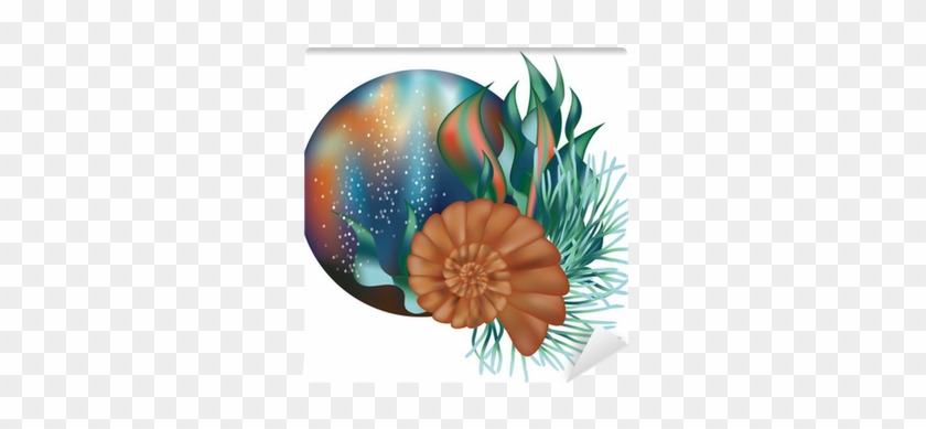 Underwater World Banner With Seashell, Vector Wall - Photography #331390