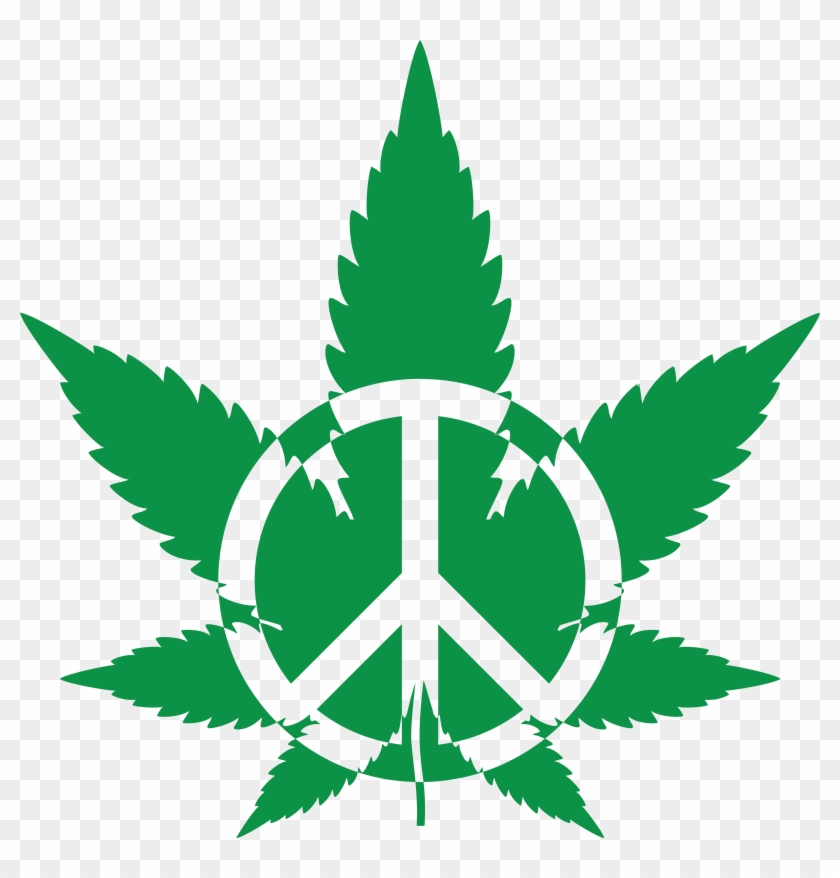 Free Clipart Of A Green Pot Leaf With A Peace Symbol - Pot Leaf Png #331536