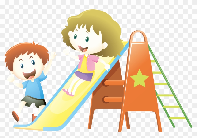 Child Playground Slide Illustration - Kids Playing Slid Clipart #332104