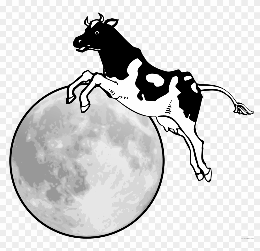 Cow Jumped Over The Moon Animal Free Black White Clipart - Cow Jumped Over Moon Png #332160
