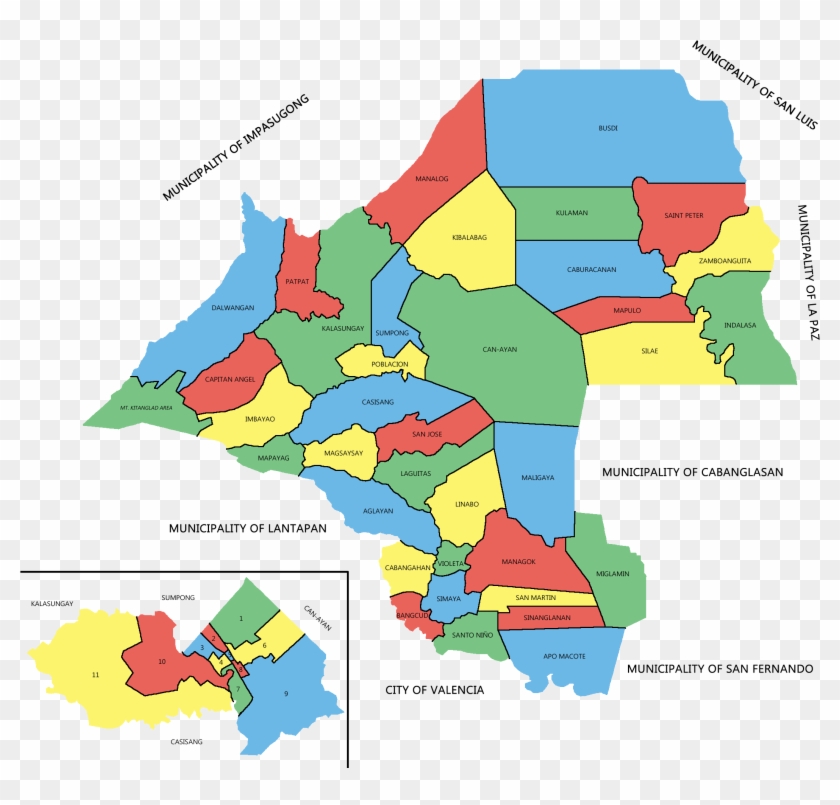 Political Map Of Malaybalay City Showing The 46 Barangays - Iligan City Map With Barangays #333506