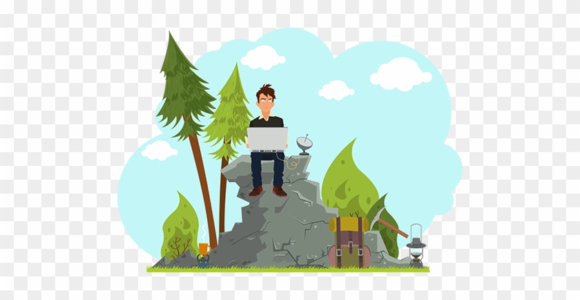 Illustration Of A Man On A Computer On A Rock With - Waya And The Wolves Als Ebook Von Traian M. Burgui #334383