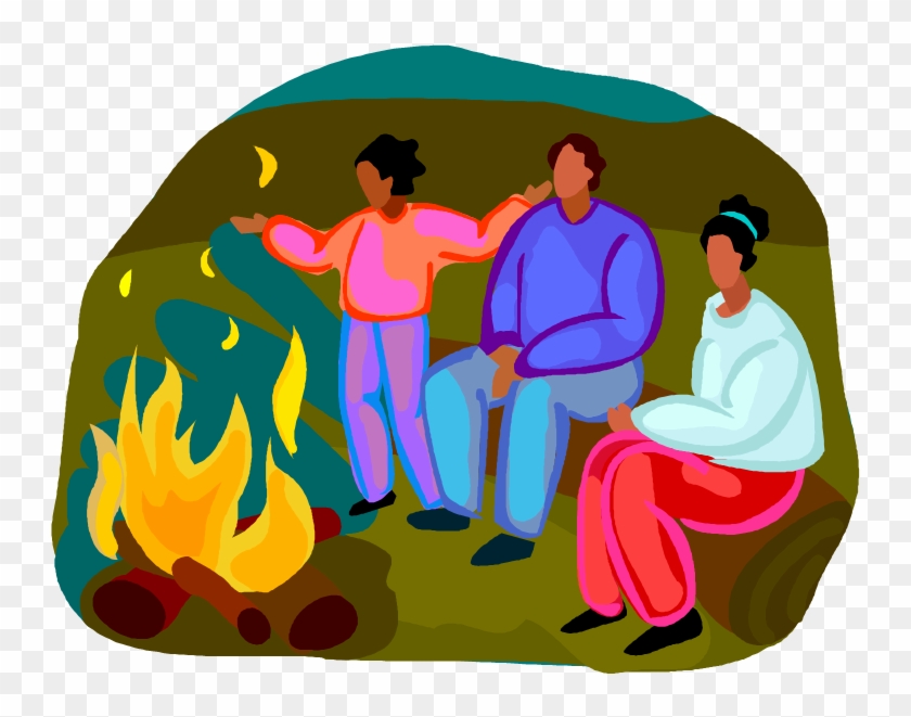 Drawing Of A Family Camping And Enjoying A Campfire - Illustration #334473