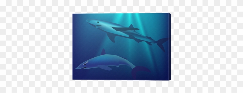 Cuadro En Lienzo Dos Tiburones En La Ilustración Azul - Underwater #334886