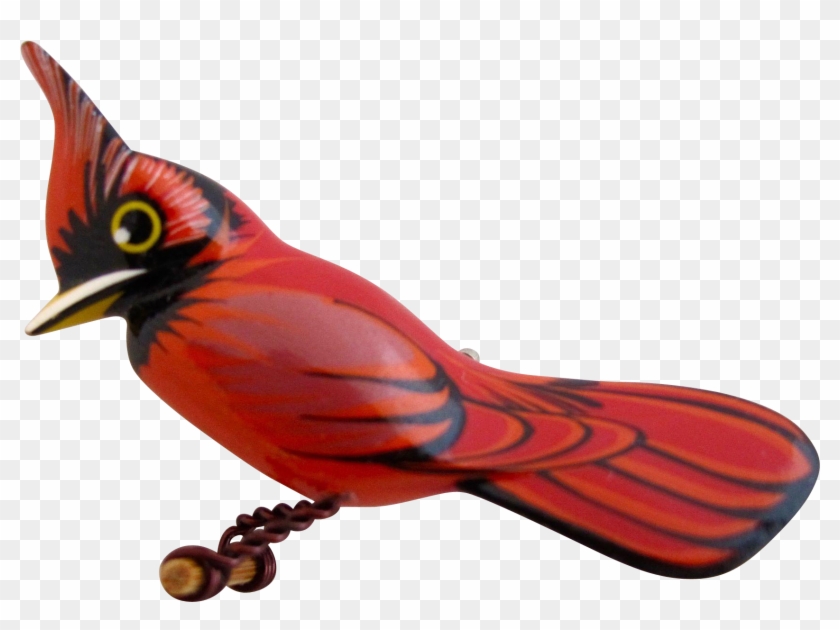Vintage Painted Wood Hand Carved Cardinal Bird Pin - Northern Cardinal #334915