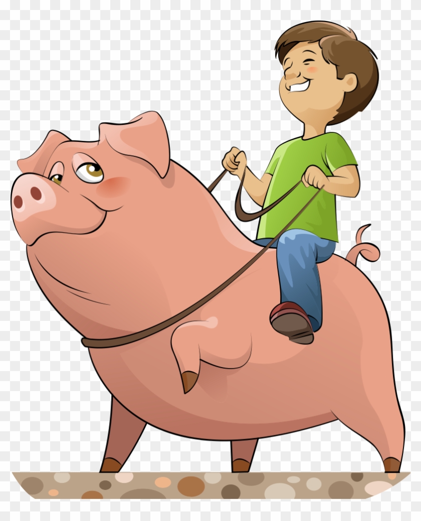 Domestic Pig Cartoon Royalty-free Illustration - Person Riding A Pig Cartoon #335092