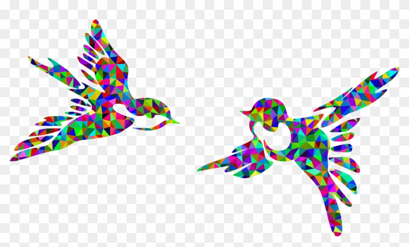 Poly Prismatic Stylized Birds Silhouette - Colorful Bird Flying Clipart #335383
