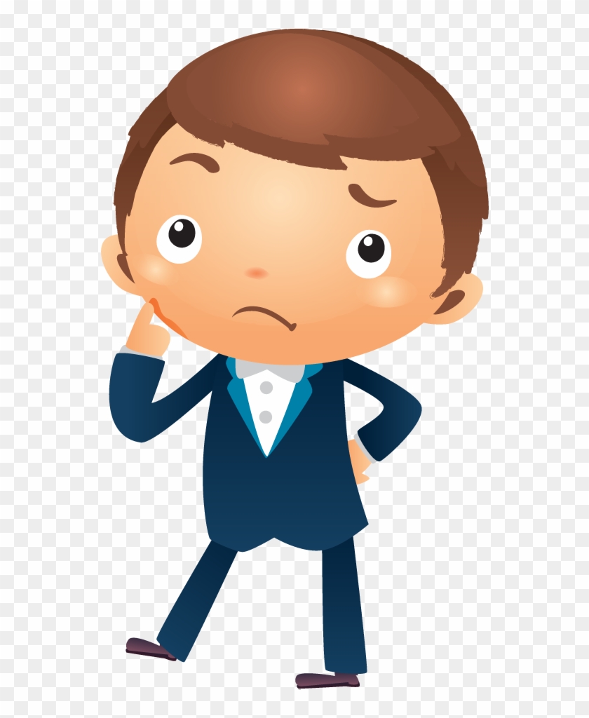 Cartoon Businessman Thinking With Hand Pointing Near - Cartoon Thinking Face Png #335734