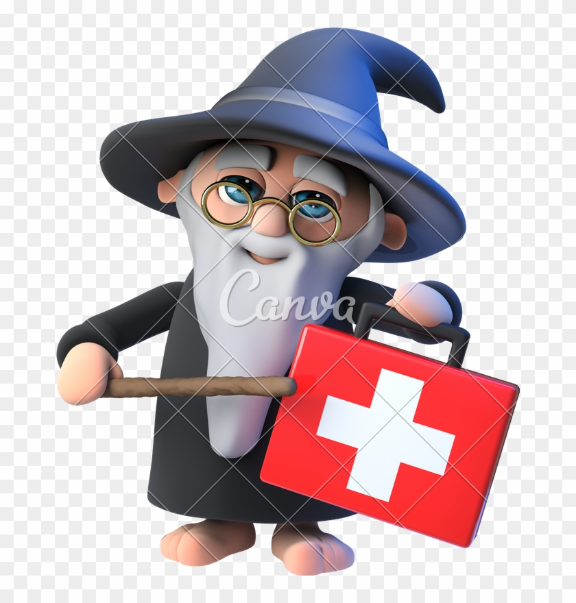 3d Funny Cartoon Wizard Magician Character Points His - Wand #338288