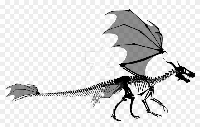 Dragon Skeleton Silhouette By Messyartwok On Deviantart - Dragon Skeleton Cartoon #338305