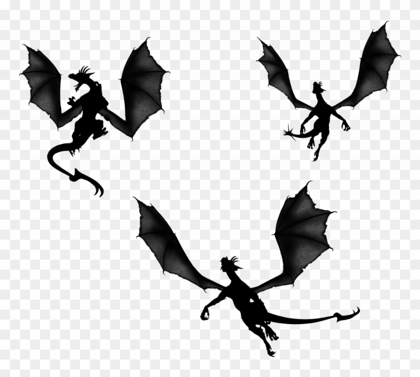 Flying Black Dragons Clipart - Baby Dragons Flying Silhouette #338483