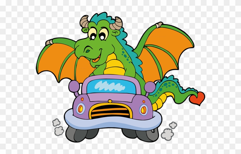 Funny Cartoon Dragon Clip Art Images Are On A Transparent - Dragon Driving A Car #338499
