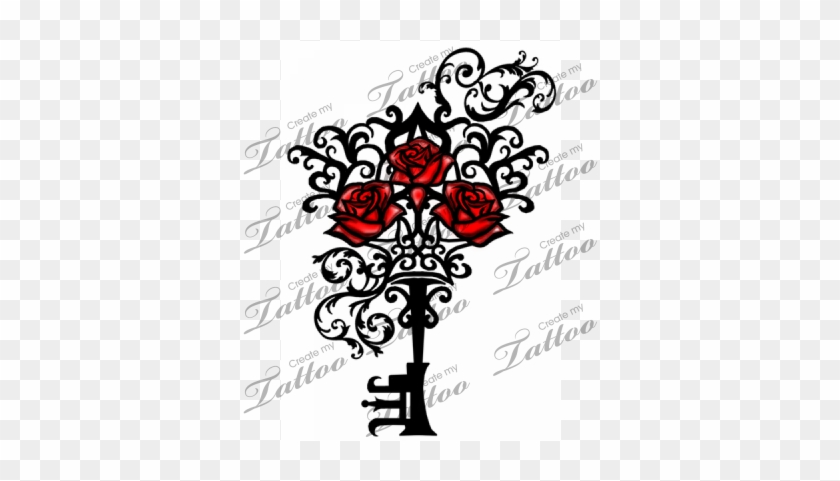 Marketplace Tattoo Filigree Antique Key W/roses - You And Me Forever #341004
