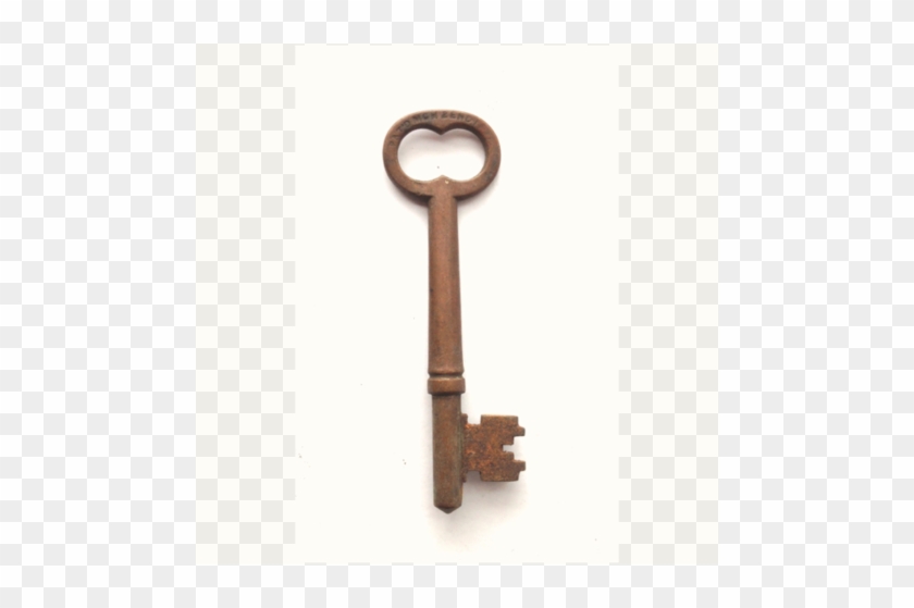 Antique Brass Barrel Skeleton Key With Notched Flag - Skeleton Key #341029