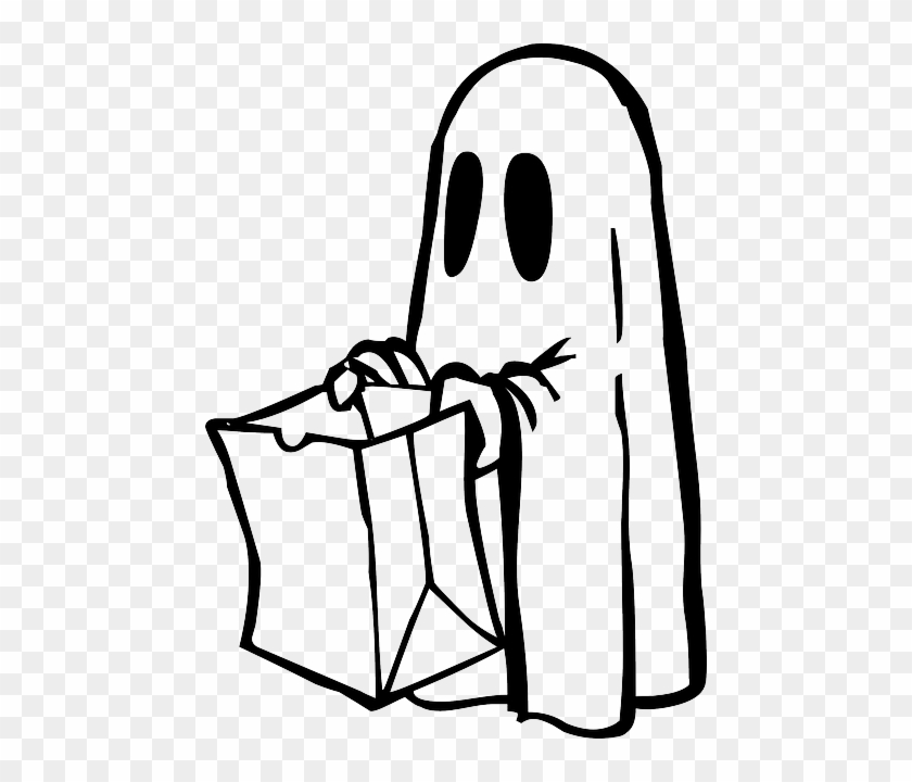 Bag Ghost, Spooky, Outline, Drawing, White, Cartoon, - Black And White  Halloween - Free Transparent PNG Clipart Images Download