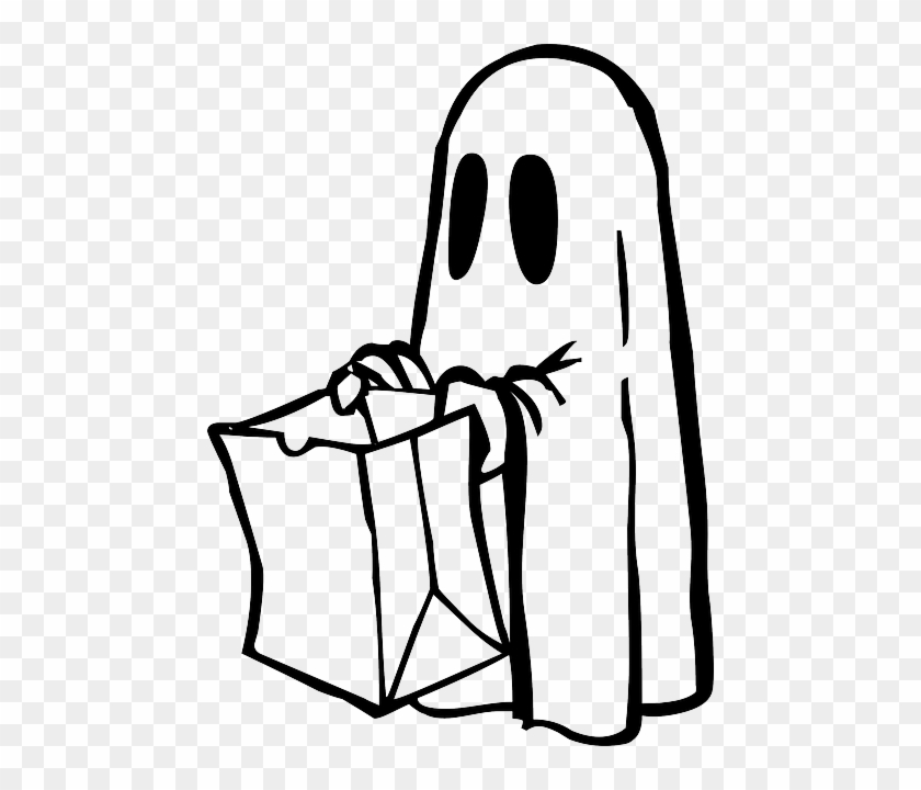 Bag Ghost, Spooky, Outline, Drawing, White, Cartoon, - Black And White Halloween #341106