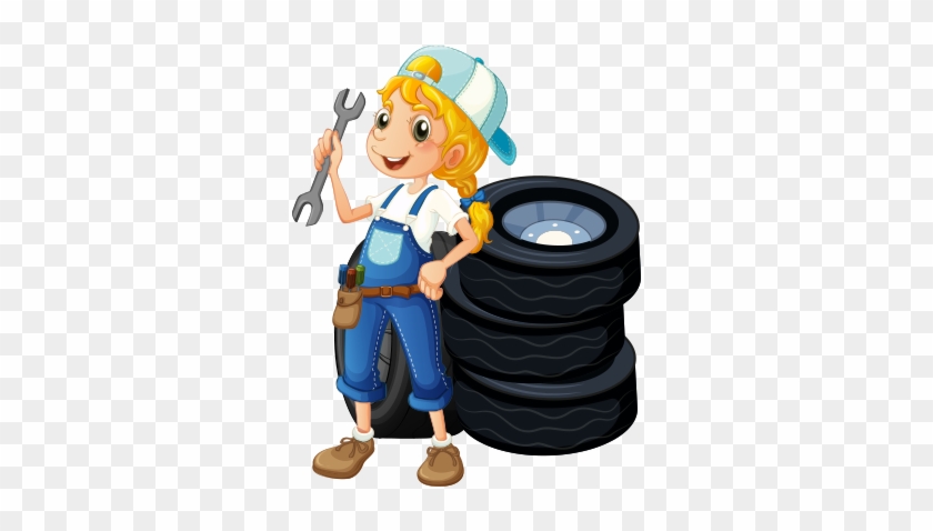 Clipart Lastiklerin Önünde Dikilmiş Kız Çocuğu - Mechanic Emoji #341174