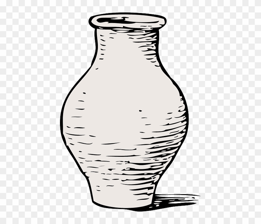 Empty Beige, Black, Outline, Flower, White, Cartoon, - Vase Clip Art #341181