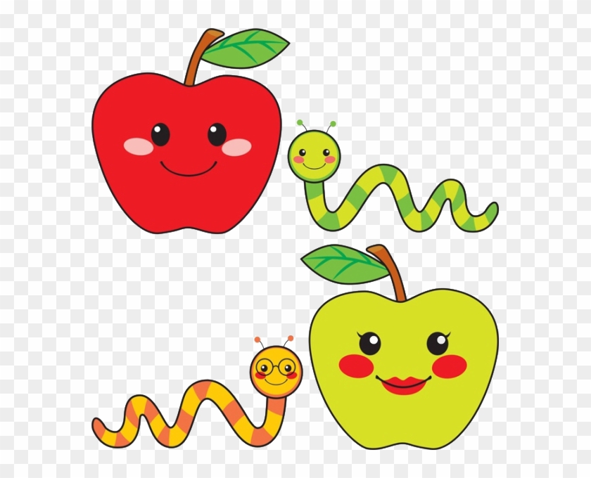 Caramel Apple Worm Drawing Illustration - Cute Drawing Of Apple #341575